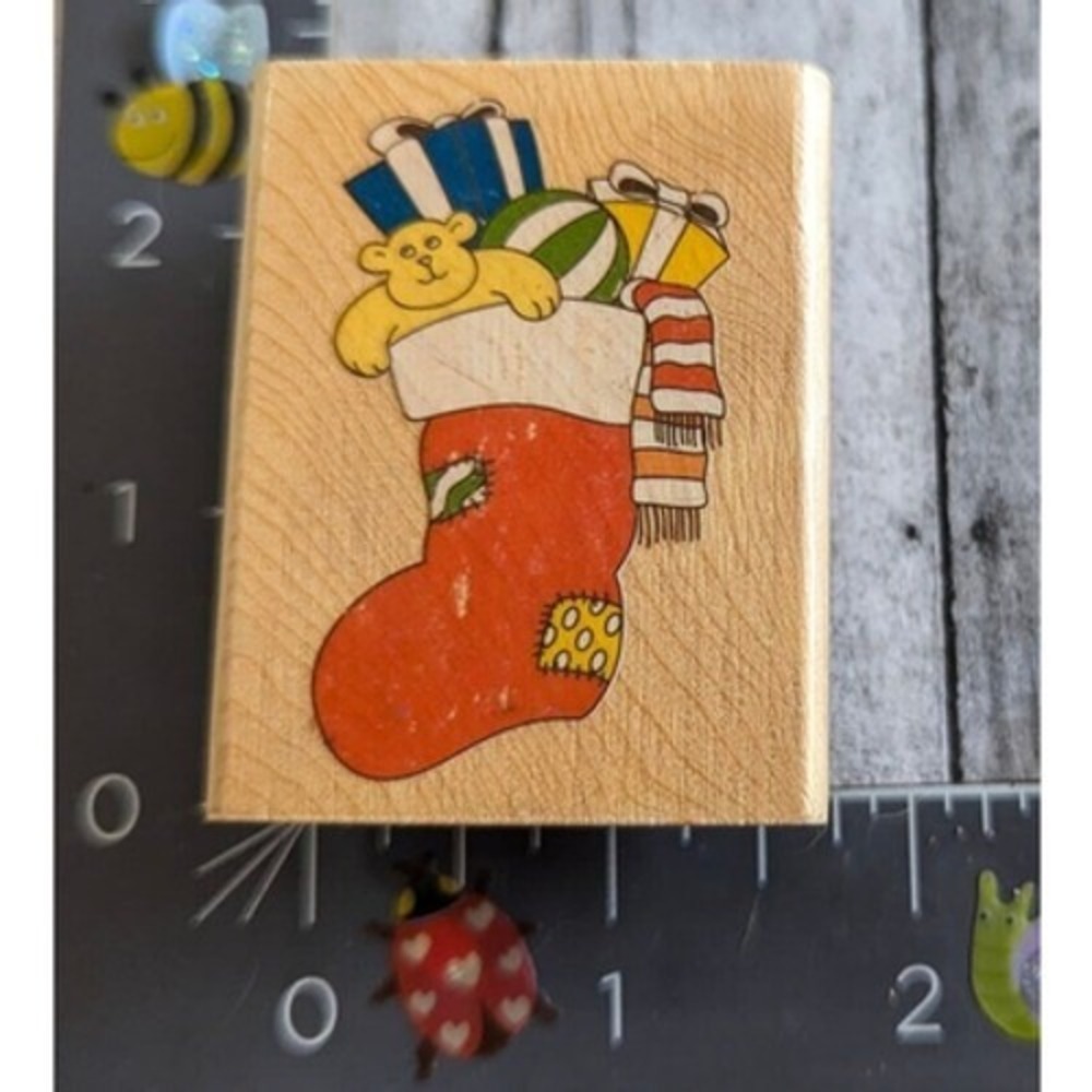 Canadian Maple Christmas Stocking Toys Holiday Rubber Stamp Wood #E103